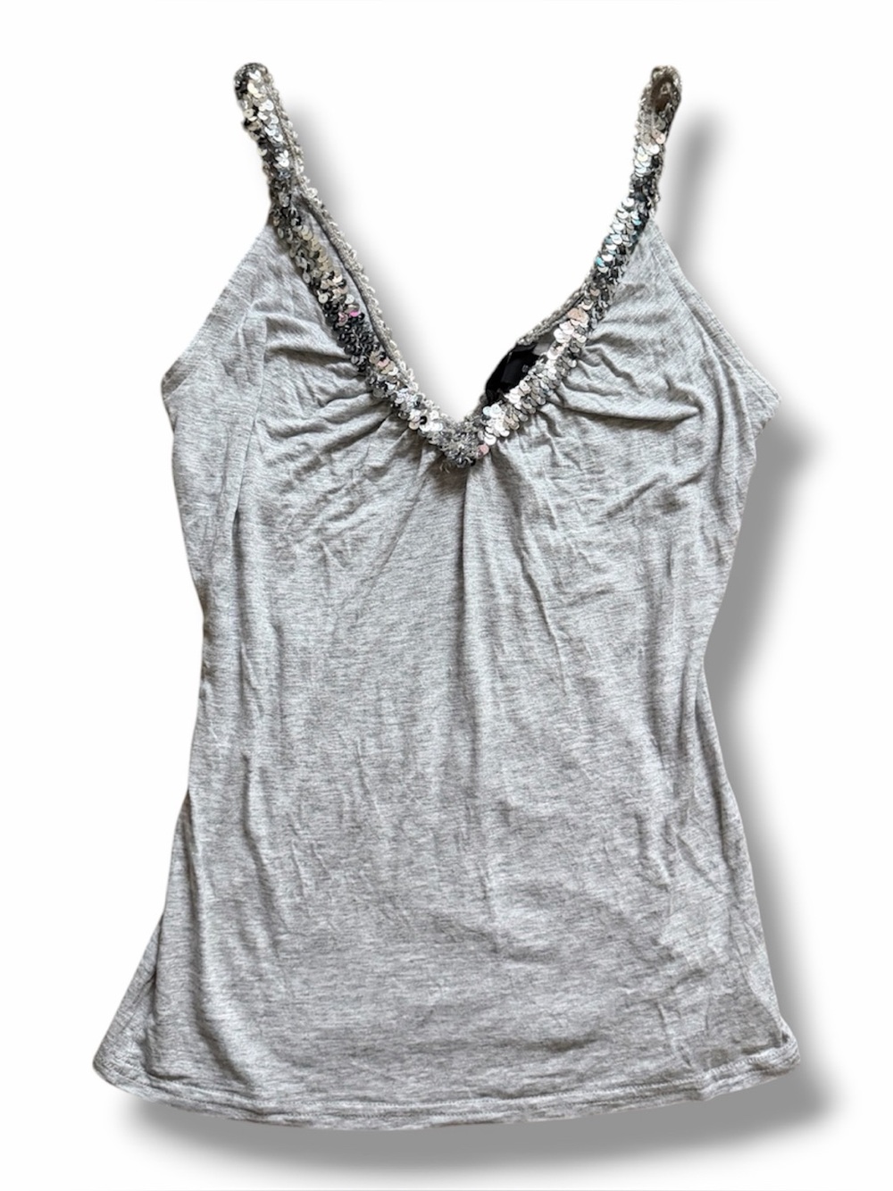 vintage 2000s h&m gray sequin tank top with silver sequin trim